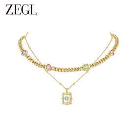 ZEGL设计师早春调色盘系列古巴叠戴项链女2023年新款锁骨链配饰品
