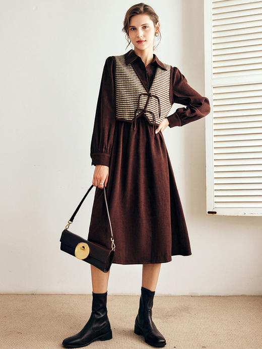 OLrain欧芮儿法式连衣裙时尚套装女秋季2025新款千鸟格马甲两件套 商品图2