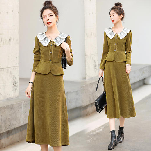 小香风灯芯绒两件套，气质显瘦半身裙套装HR-MUZ1313 商品图1