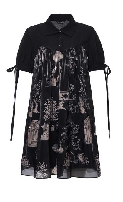 黑色幻境中式花园印花水晶纱假两件连衣裙 商品图0