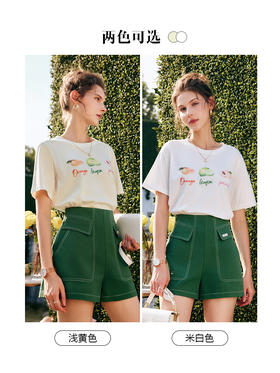 欧芮儿短袖t恤女夏季2022新款宽松时尚水果印花纯棉圆领休闲上衣