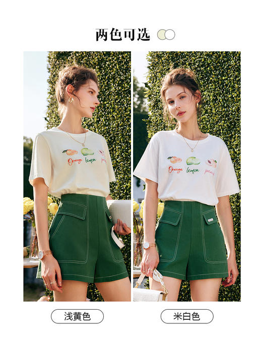 欧芮儿短袖t恤女夏季2022新款宽松时尚水果印花纯棉圆领休闲上衣 商品图0