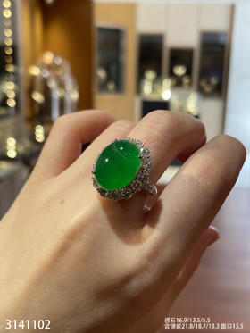 3141102，高冰艳绿蛋面戒指。具体价格微信咨询