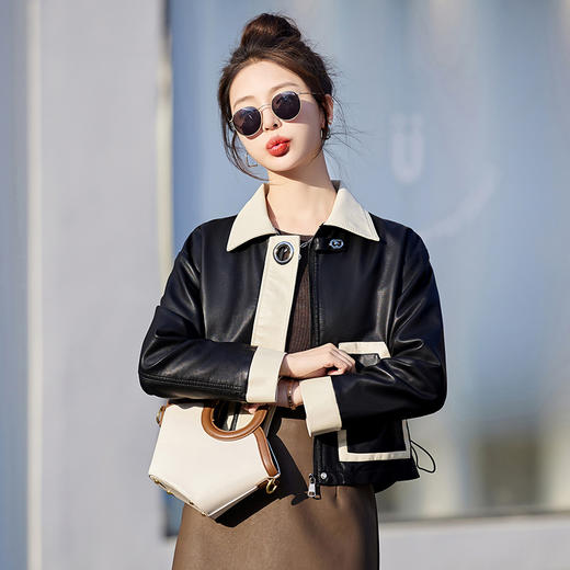 HRFS-WW880089圆环扣休闲2023春季新款翻领上衣小皮衣 商品图1