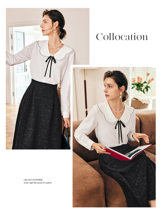 OLrain欧芮儿法式白色雪纺蕾丝衫女秋冬2022年新款甜美娃娃领小衫 商品图1