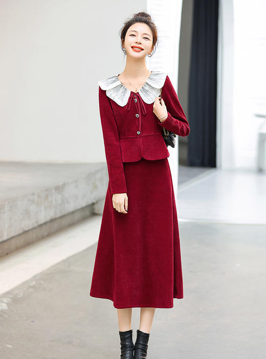 小香风灯芯绒两件套，气质显瘦半身裙套装HR-MUZ1313 商品图11