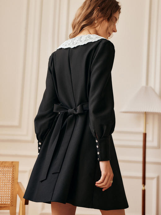 欧芮儿黑色西装连衣裙女秋季2022新款收腰显瘦法式蕾丝领设计感裙 商品图3