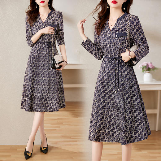 时尚修身，V领修身显瘦连衣裙（配腰带）HR-LEYX8902-1 商品图8