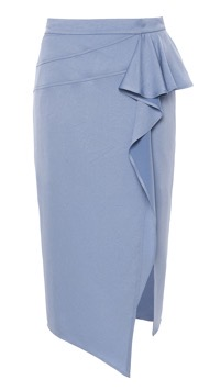 蓝色缎面醋酸不规则收褶直筒裙