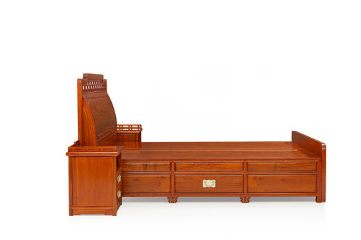 红桥红  家具严选  缅甸花梨（大果紫檀）【180曲尺弯背素面 高低床】 商品图3