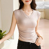 吊带背心女内搭，女装新款气质v领打底衫收腰褶皱无袖纯色上衣SG-DY030038 商品缩略图1