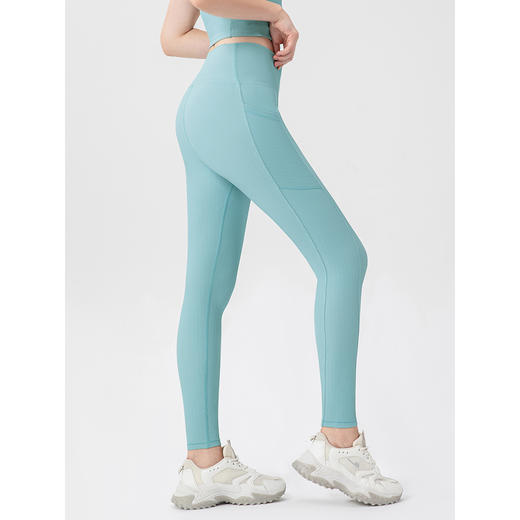 跃牌【欲动春风】系列坑条纹显瘦高腰紧身交叉健身跑步运动长裤22377此款为欧码，建议拍小一码！ 商品图2