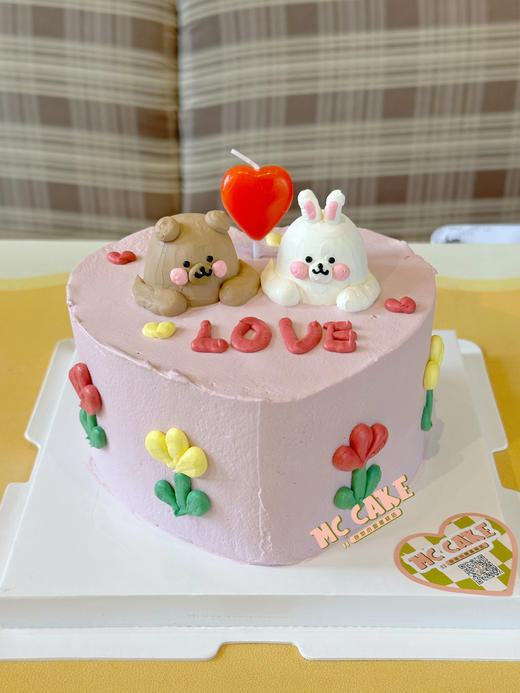 小熊&兔子爱心桃蛋糕 商品图1