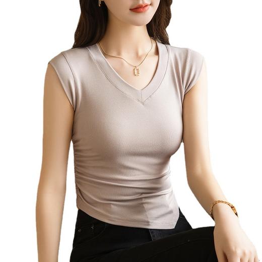 吊带背心女内搭，女装新款气质v领打底衫收腰褶皱无袖纯色上衣SG-DY030038 商品图4