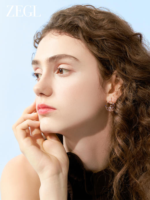 ZEGL月亮耳环女2023新款耳钉小众设计感高级925银针气质春季耳饰 商品图3