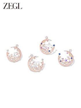 ZEGL月亮耳环女2023新款耳钉小众设计感高级925银针气质春季耳饰