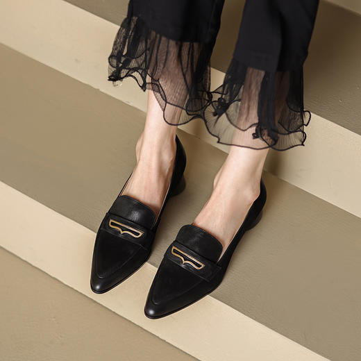 粗跟浅口单鞋，真皮爆款网红女鞋粗跟尖头鞋子HYT-7206-A 商品图11