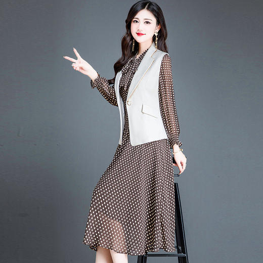 优雅修身，圆点连衣裙马甲两件套QYM--237732 商品图6