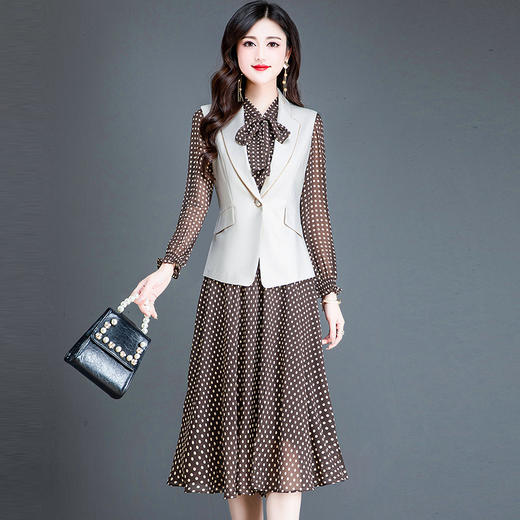 优雅修身，圆点连衣裙马甲两件套QYM--237732 商品图1