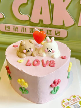 小熊&兔子爱心桃蛋糕