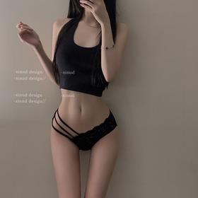 3条装！「LA」情调黑朗姆* 新款黑色蕾丝性感镂空网纱低腰内裤女