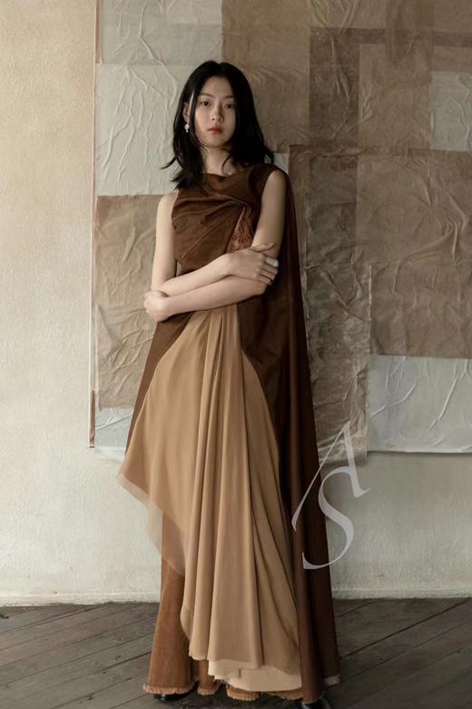 Oude Waag  咖啡色欧根纱旋转廓形连衣裙 商品图5