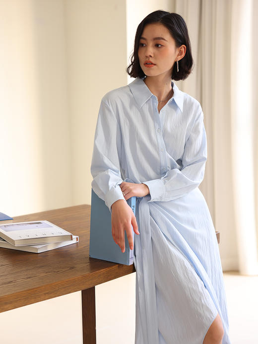 HeyDress法式裹身连衣裙女春季收腰显瘦设计感气质长袖衬衫裙子 商品图2