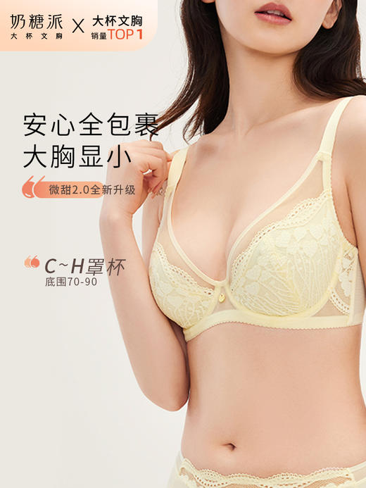 奶糖派大杯微甜全罩杯大胸显小文胸超薄蕾丝防凸点大码显瘦内衣女 商品图0