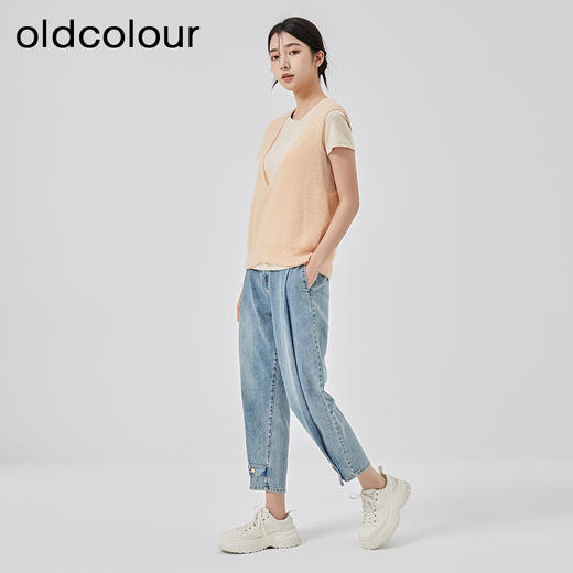 oldcolour2023春新款纯色简约休闲短袖T恤背心两件套女GO11021656 商品图3