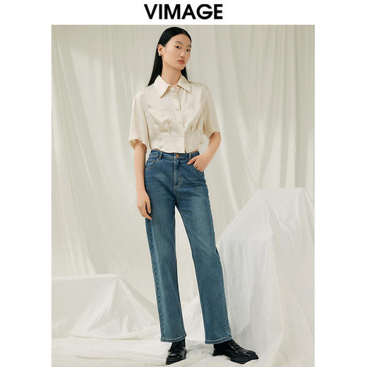 VIMAGE纬漫纪夏季新款简约时尚气质短款衬衫女上衣衬衣V1909509 商品图1