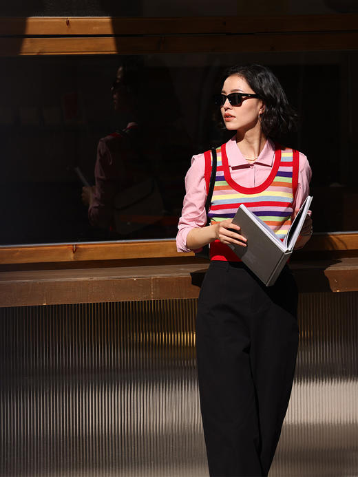 HeyDress彩虹针织开衫女春季法式条纹撞色设计感小众减龄短款上衣 商品图4