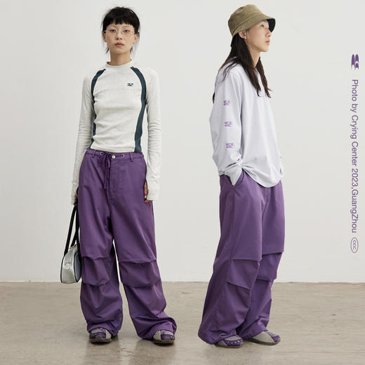 CryingCenter 柏林蓝 降落伞裤中低腰抽绳基础工装裤 哭喊中心 商品图1