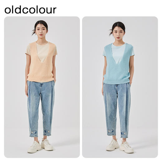 oldcolour2023春新款纯色简约休闲短袖T恤背心两件套女GO11021656 商品图2