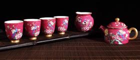 粉彩扒花茶具套组