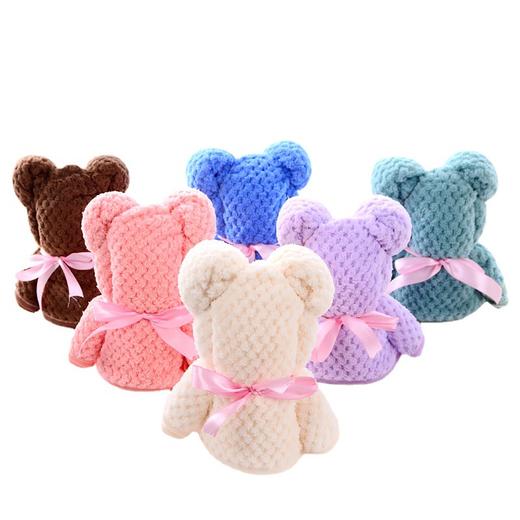 「两条礼盒装！六款颜色」创意网红小熊礼品伴手礼毛巾 加厚吸水珊瑚绒幼儿园菠萝格毛巾居家布艺 商品图4