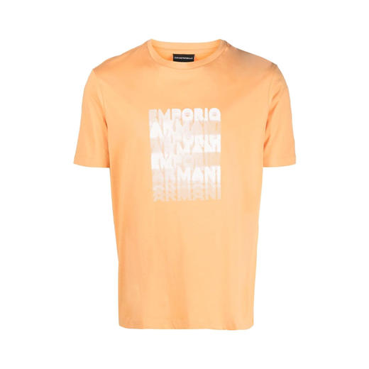 EMPORIO ARMANI 阿玛尼 男士棉质 80 年代效果徽标印花比马平纹针织圆领短袖T恤 橘色 3R1TDE 1JPZZ 0243 商品图0