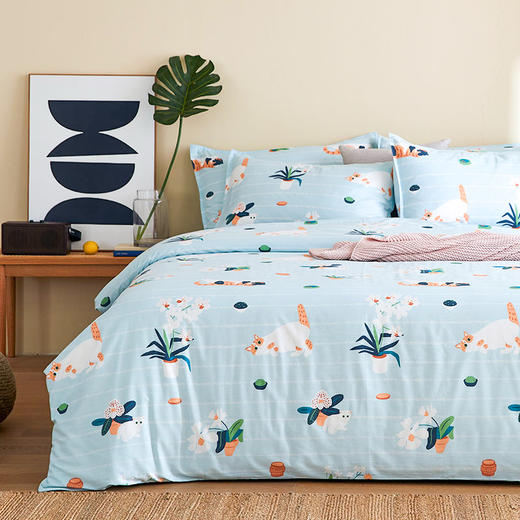 【幸运土猫】兰花喵如茉全棉纯棉猫三四件套件柔软被套原创设计 商品图0