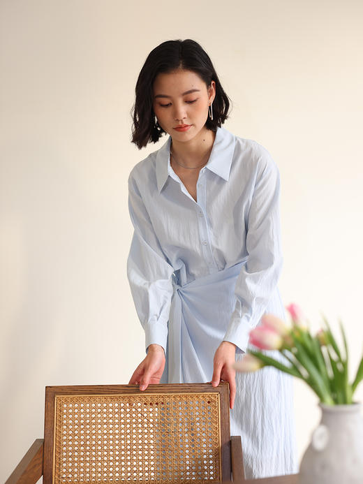 HeyDress法式裹身连衣裙女春季收腰显瘦设计感气质长袖衬衫裙子 商品图0