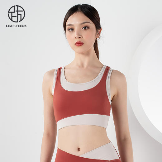跃牌【欲动春风】系列一体式撞色瑜伽背心一体式胸垫22748裸感无痕交叉腰运动九分裤22381（此款为欧码，建议拍小一码！） 商品图1