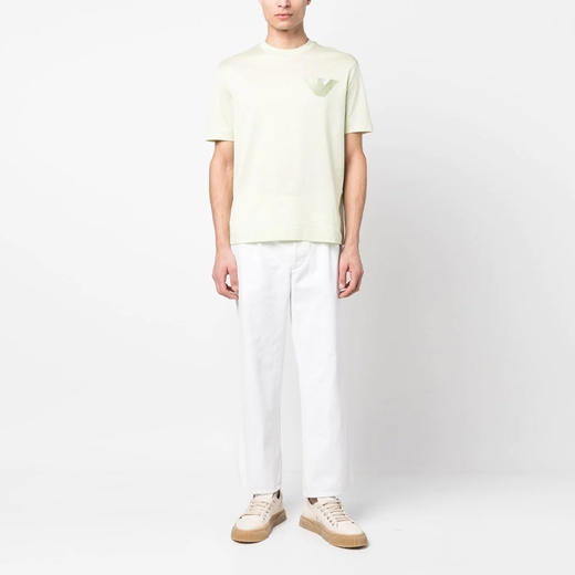 EMPORIO ARMANI 阿玛尼 男士棉质老鹰刺绣徽标圆领短袖T恤 浅绿色 3R1TZ3 1JSAZ 0594 商品图3