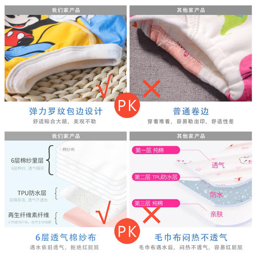【4条装 防水透气 6层纱布可水洗 】儿童尿布裤戒尿不湿隔尿裤婴幼童纯棉全棉婴儿尿布 商品图3