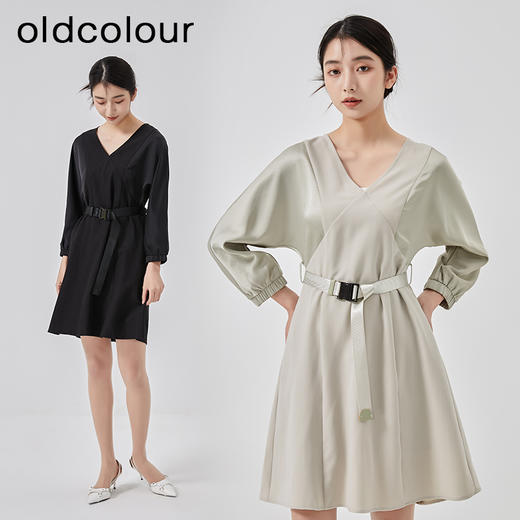 oldcolour2023春季新款时尚气质收腰V领A字短款连衣裙女O12103249 商品图3