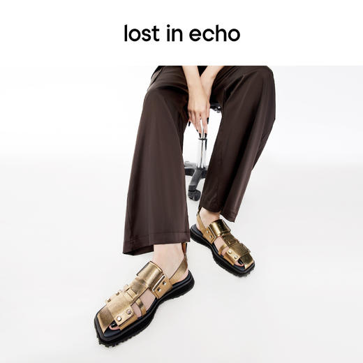 [捡漏价]lost in echo设计师品牌方头铆钉平底编织罗马凉鞋包头黑色鞋子女 商品图3