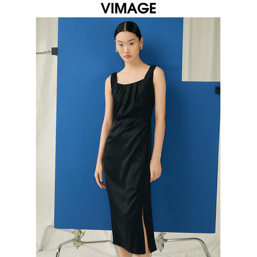 VIMAGE纬漫纪夏季新款气质收腰显瘦无袖开叉连衣裙V1907524 商品图8