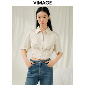 VIMAGE纬漫纪夏季新款简约时尚气质短款衬衫女上衣衬衣V1909509