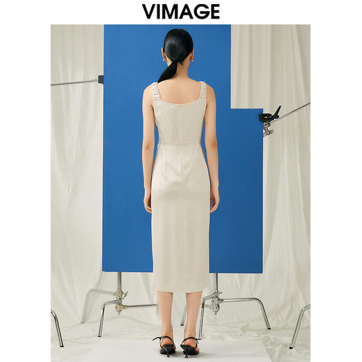 VIMAGE纬漫纪夏季新款气质收腰显瘦无袖开叉连衣裙V1907524 商品图4