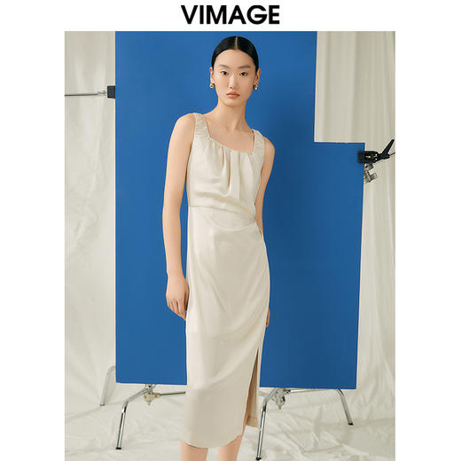 VIMAGE纬漫纪夏季新款气质收腰显瘦无袖开叉连衣裙V1907524 商品图2