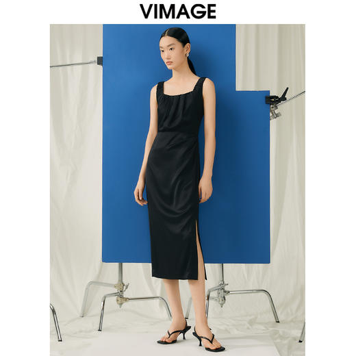 VIMAGE纬漫纪夏季新款气质收腰显瘦无袖开叉连衣裙V1907524 商品图5