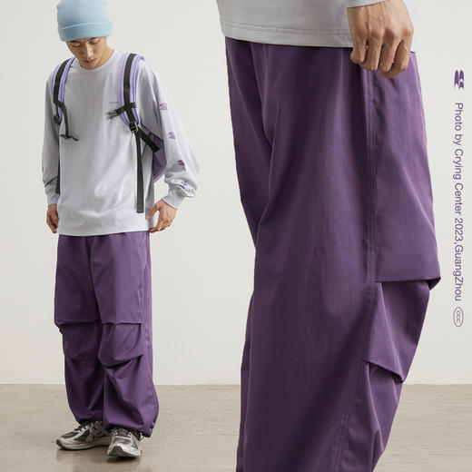 CryingCenter 柏林蓝 降落伞裤中低腰抽绳基础工装裤 哭喊中心 商品图0