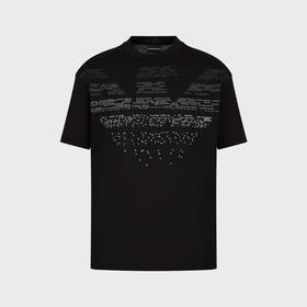 EMPORIO ARMANI 阿玛尼 男士棉质大号老鹰橡胶字母图案丝光平纹针织圆领短袖T恤 黑色 3R1TV0 1JSAZ 0999